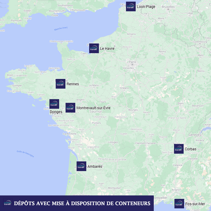 Carte des dépôts Outremer Transit avec MAD de conteneurs