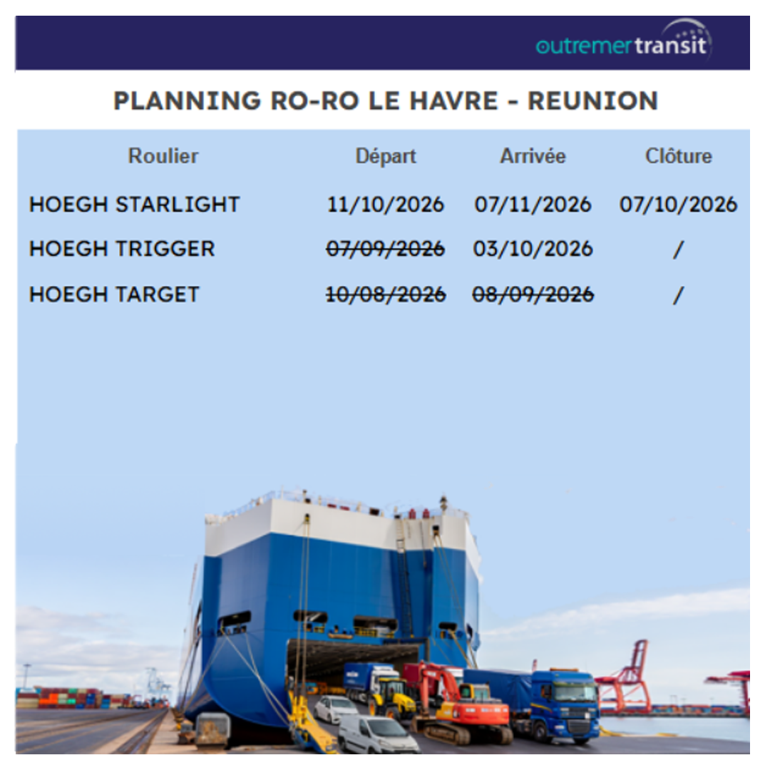 Dates Roros Outremer Transit Le Havre - Reunion MAJ du 10-09-2026