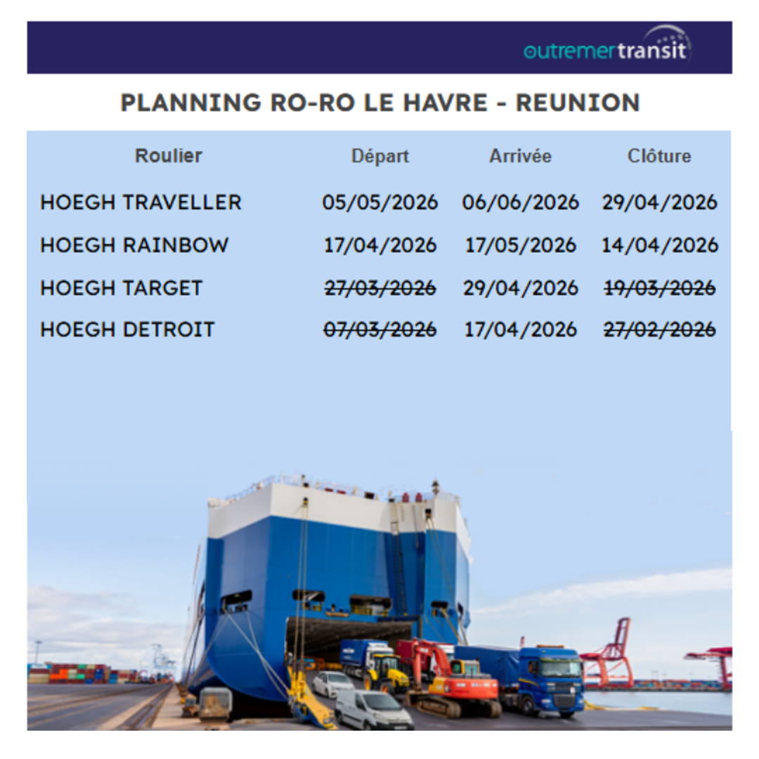 Dates Roros Outremer Transit Le Havre - Reunion MAJ du 27-03-2026