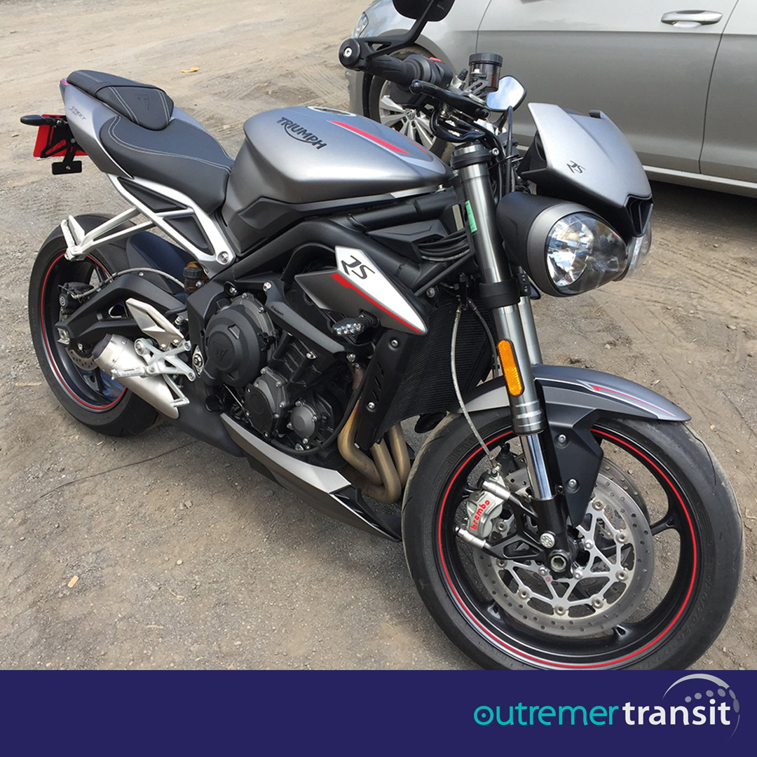 Transport de Moto Triumph Reunion en conteneur avec Outremer Transit