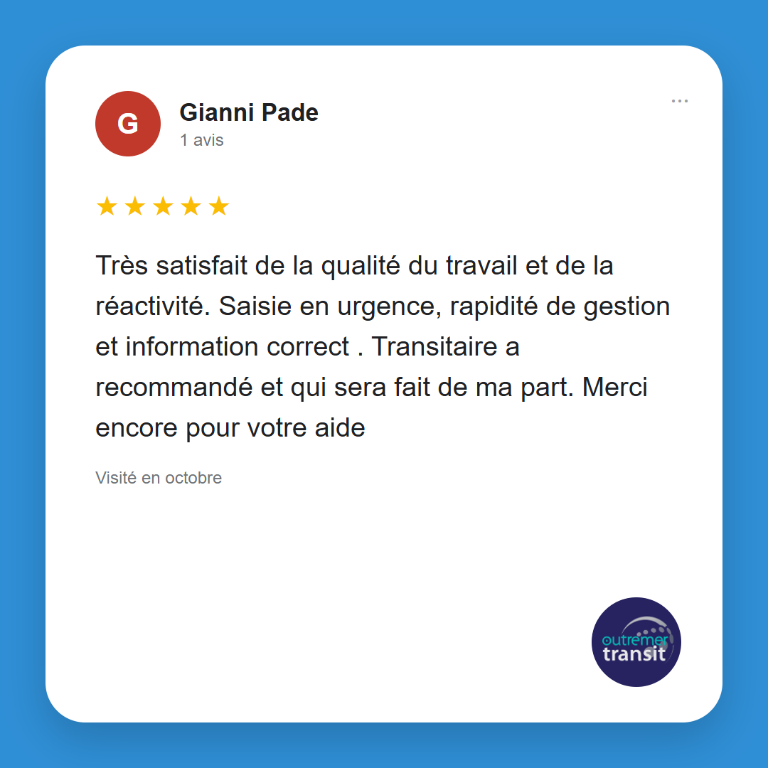 Avis Google Outremer Transit Gianni P